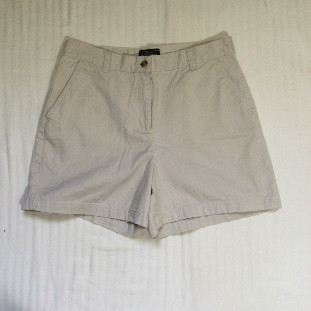 Sonoma High Waist Women's Classic Flat Front Chino Shorts size 10 Petite